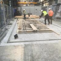 Reinforced concrete machine base being completed. Constructed on 150mm steel cased piles.